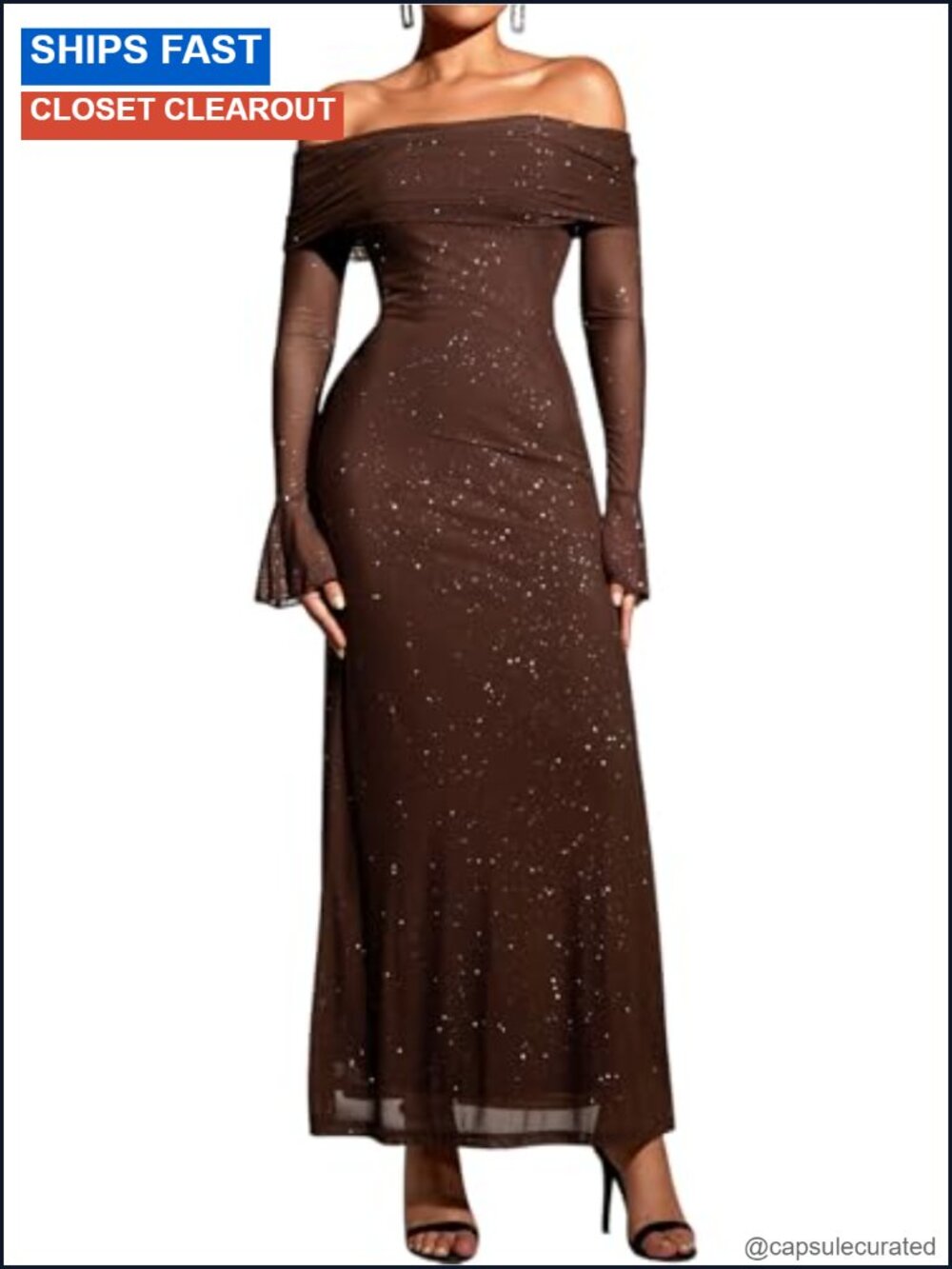 Off Shoulder Bodycon Maxi Dress Long Sleeve Formal Wedding Guest Cocktail